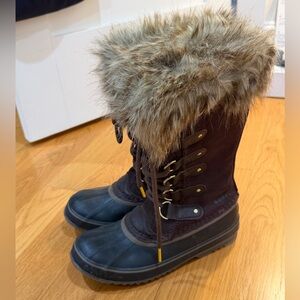 Sorel EUC Brown Suede Fur Women’s Snow Boots 7.5 Classic Waterproof with Inserts